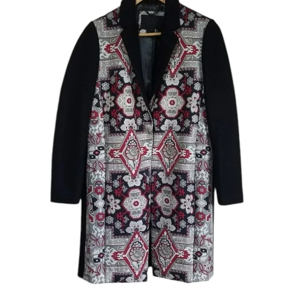 J.Crew Collection RARE topcoat mosaic Italian Silk Wool tapestry coat size 2